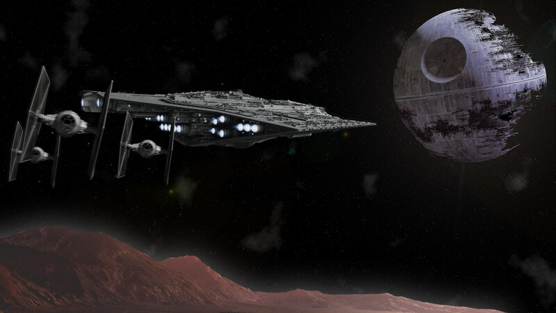 Imperial Star Destroyer — Black, Dramatic, Night, Digital Art, Death Star