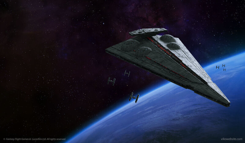 Imperial Star Destroyer — Blue, Dramatic, Digital Art, Tie Fighters