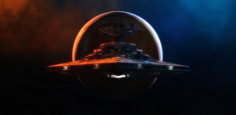 Imperial Star Destroyer — Blue, Dramatic, Night, Digital Art, Planet