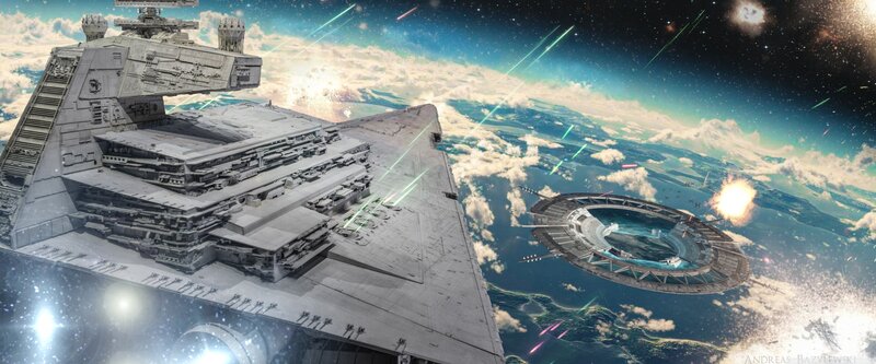 Imperial Star Destroyer — Gray, Dramatic, Digital Art, Space Battle
