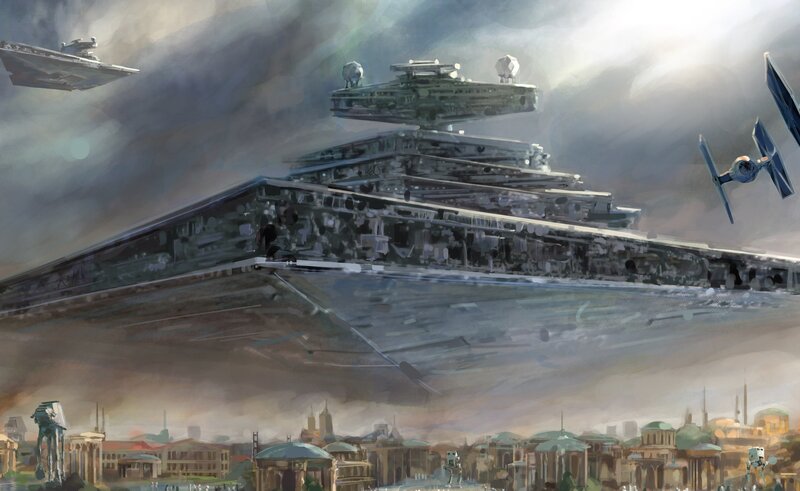 Imperial Star Destroyer — Gray, Dramatic, Digital Art, Tie Fighter, At-at Walker