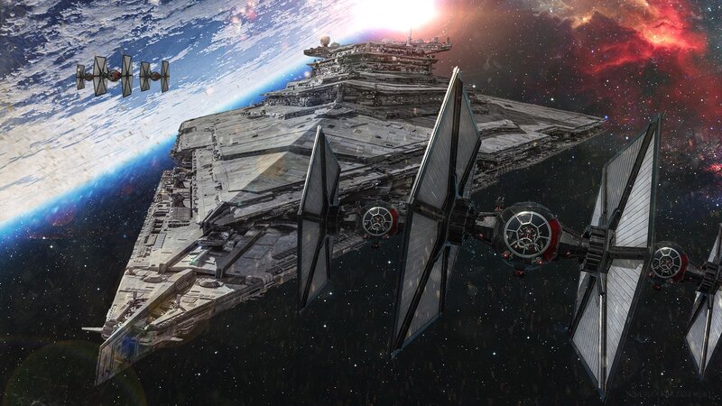 Imperial Star Destroyer — Gray, Dramatic, Digital Art, Tie Fighters
