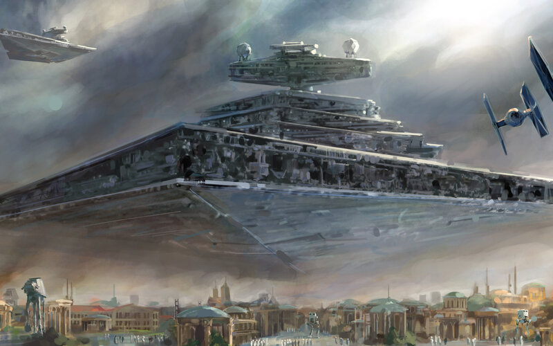Imperial Star Destroyer over city