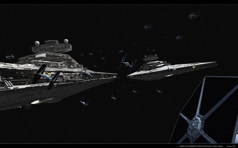 Imperial Star Destroyers — Black, Dramatic, Night, Digital Art, Tie Fighters, Space