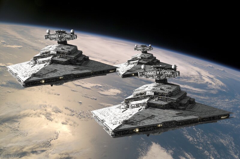 Imperial Star Destroyers — Gray, Dramatic, Digital Art, Planet