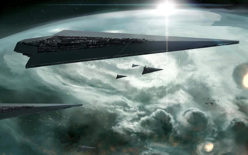 Imperial Star Destroyers — Gray, Dramatic, Digital Art, Spaceships, Planet, Clouds, Green, White