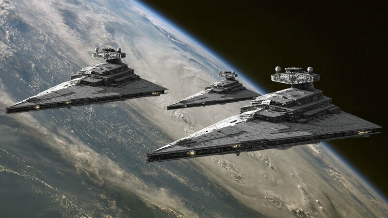 Imperial Star Destroyers — Gray, Dramatic, Digital Art, Spaceships, Planet, Space