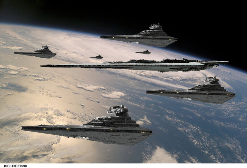 Imperial Star Destroyers in orbit