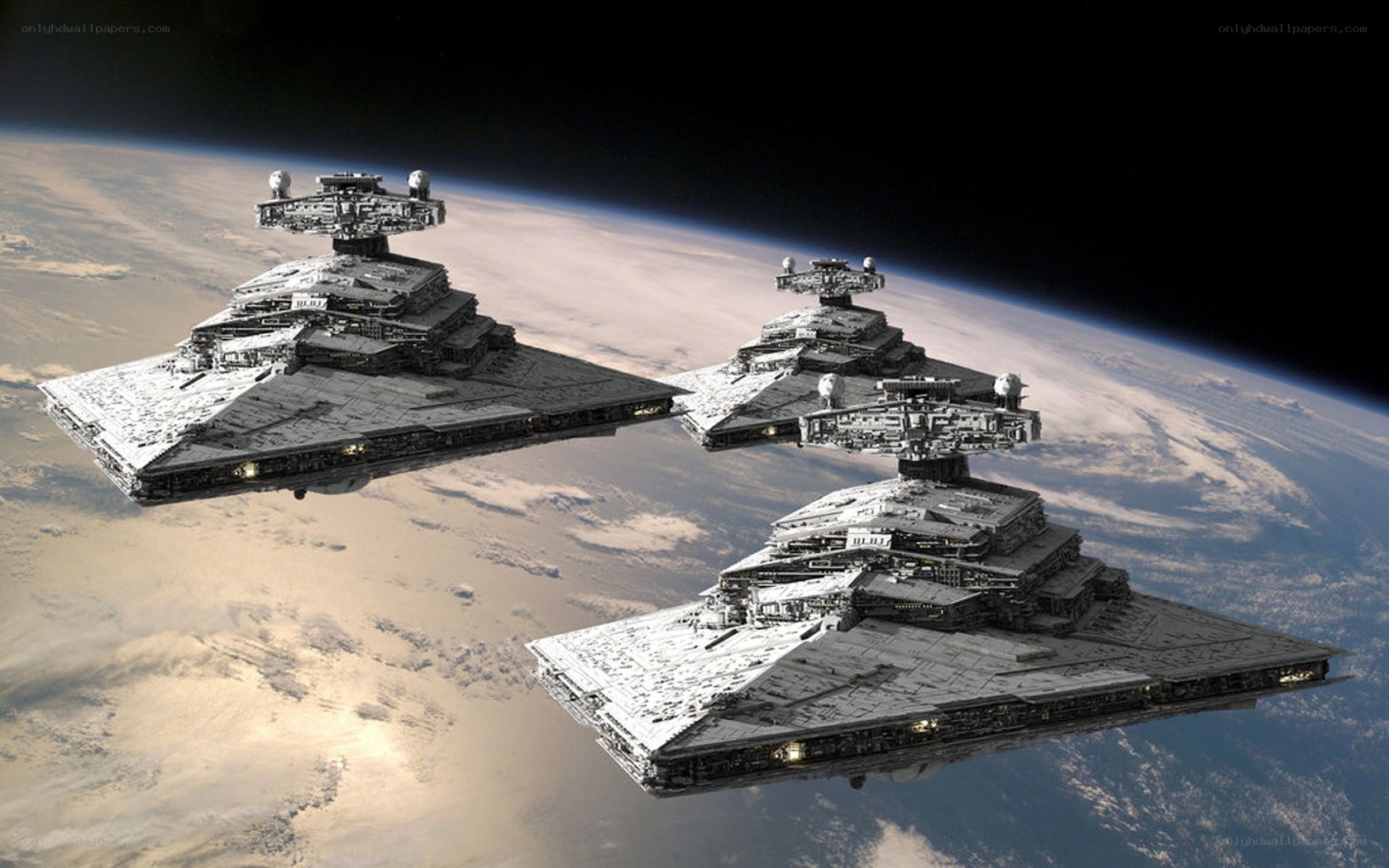Imperial Star Destroyers in orbit