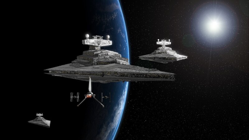 Imperial Star Destroyers in orbit