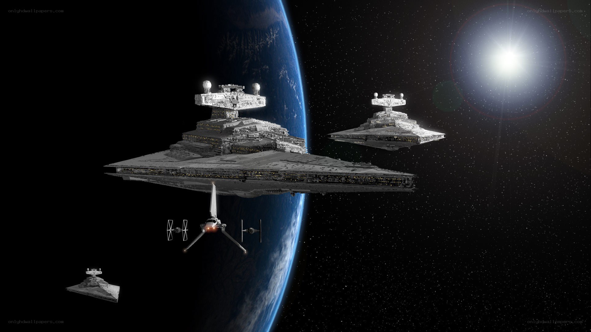 Imperial Star Destroyers in orbit