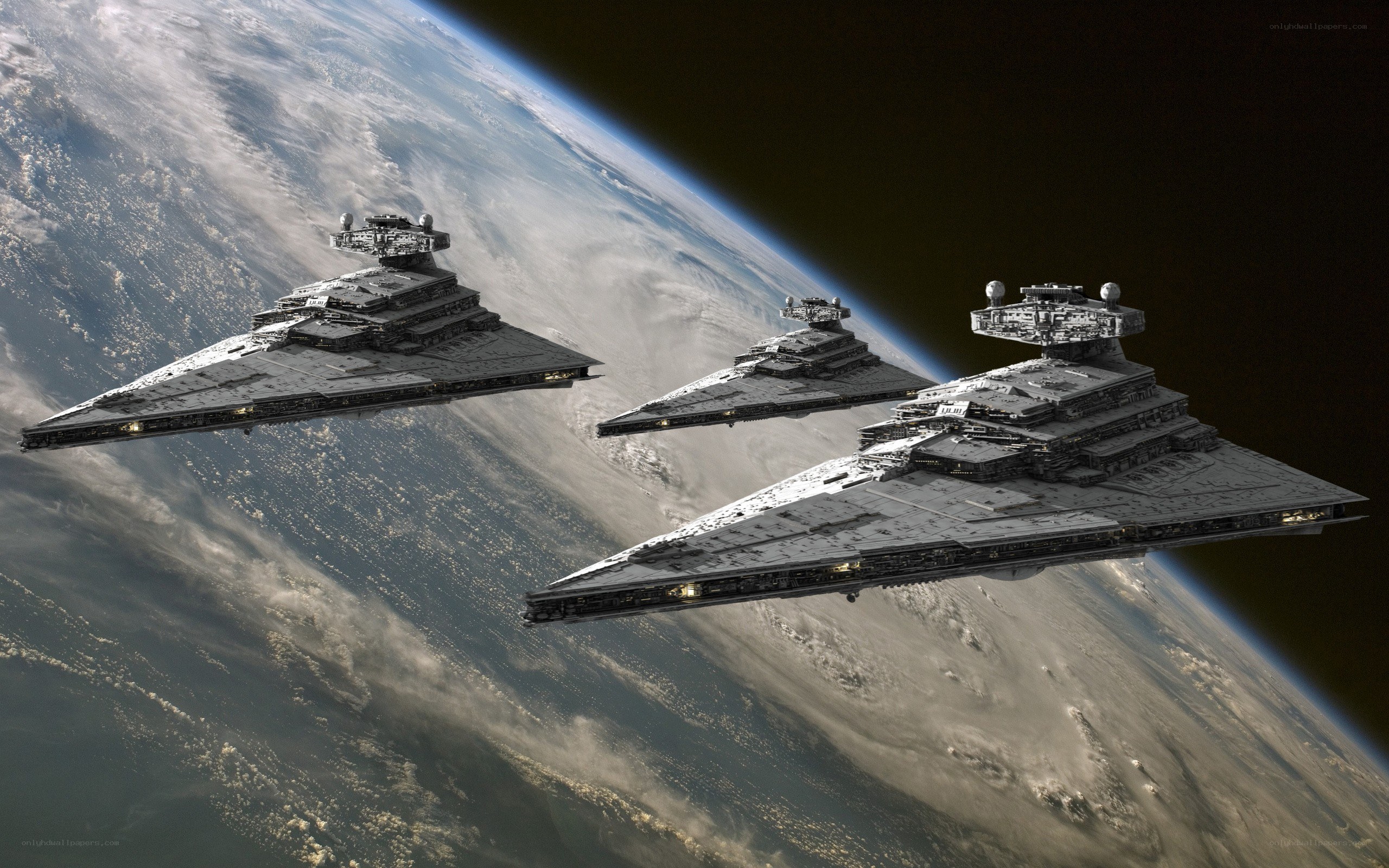 Imperial Star Destroyers in orbit