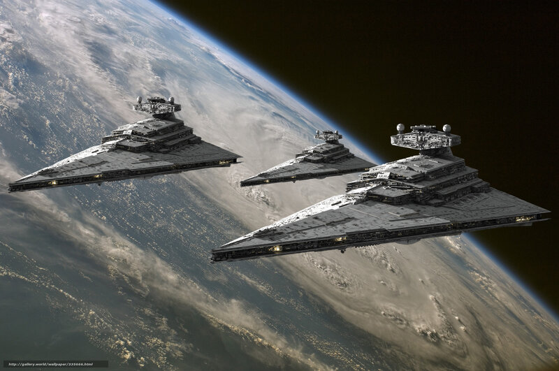 Imperial Star Destroyers in orbit