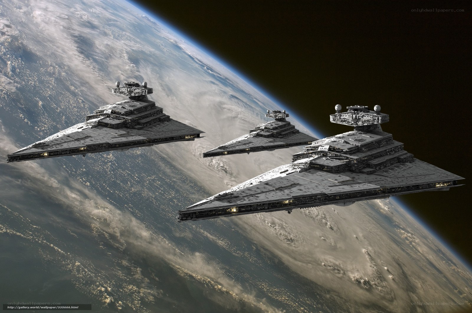 Imperial Star Destroyers in orbit