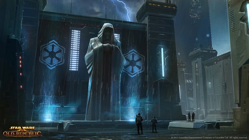 Imperial statue in stormy city