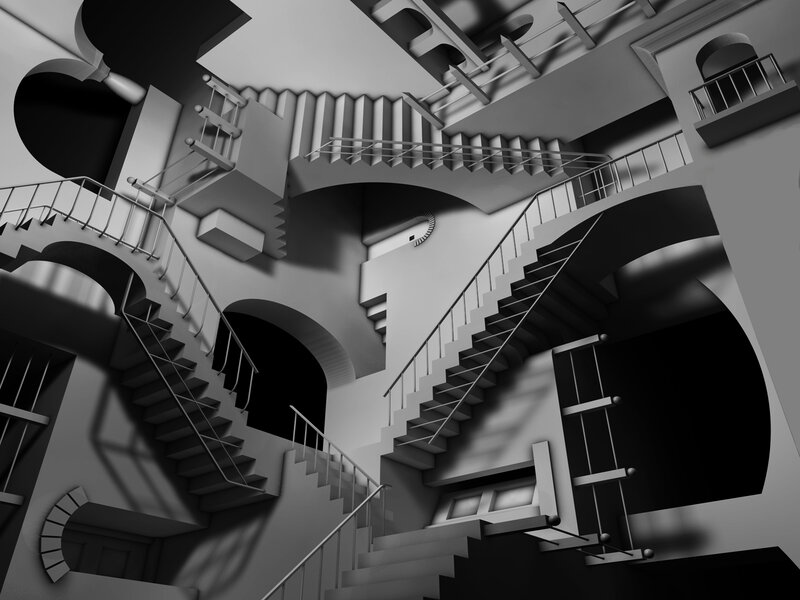 Impossible Staircase Structure — Gray, Abstract, 3d Render