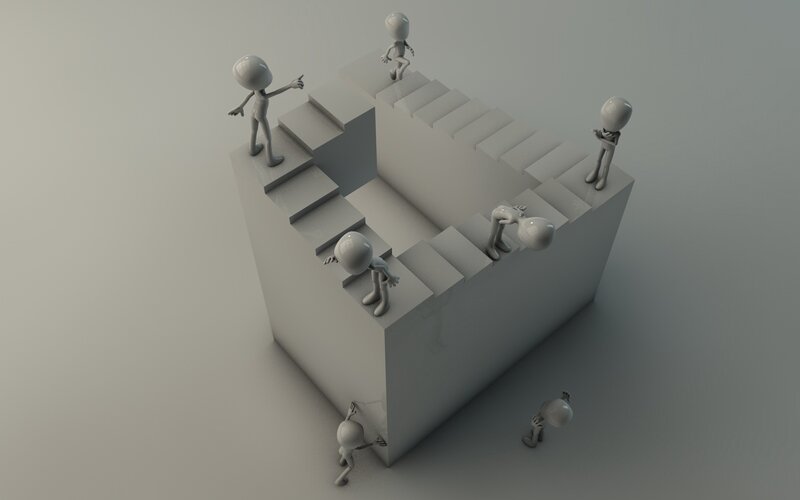 Impossible staircase with figures