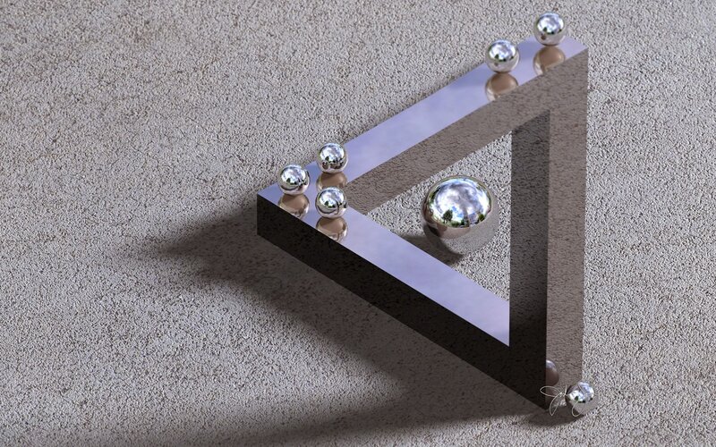 Impossible triangle with silver balls