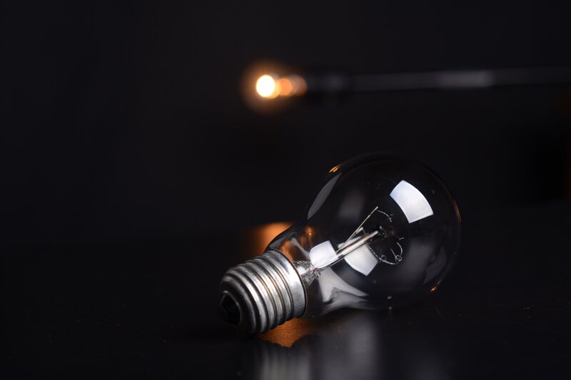 Incandescent Light Bulb — Black, Dramatic, Night, Photograph, Light Bulb