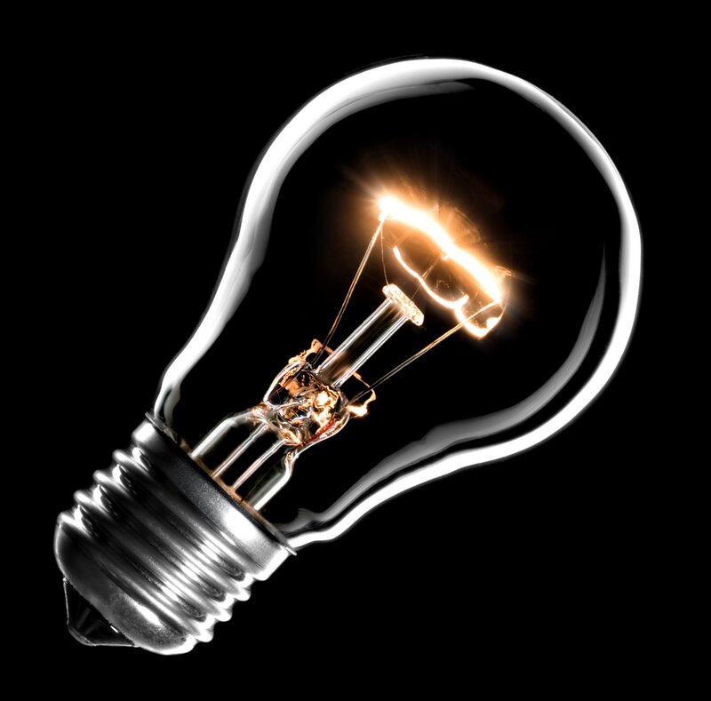 Incandescent Light Bulb — Black, Dramatic, Photograph, Filament, Glass