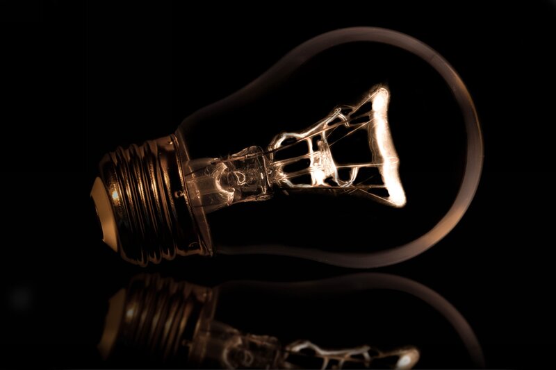 Incandescent Light Bulb — Black, Dramatic, Photograph