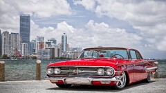 1960 Chevrolet Impala Car red cars oldtimers cityscape vehicle