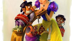 Abstract advertisement snow-white pinups old west