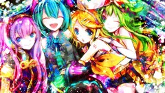 Abstract headphones tie Shorts bows blondes hugging multicolor 