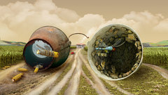 Abstract insects houses fields