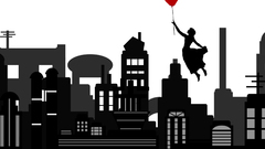 Abstract town silhouettes girl