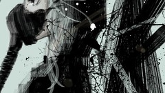 Abstract white hair hoodies masks gray eyes short hair vocaloid 