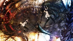 Abstract wings headphones horns anime girls scythe nekomimi 