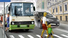 Advertisement USSR traffic bus artwork Russians ikarus