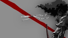 Afro Samurai Anime monochrome diagonal lines red Katana