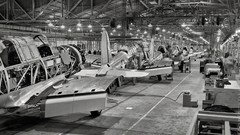 Aircraft construction California monochrome factories workers 