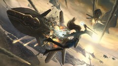 Aircraft woman explosions flying falling concept art futuristic 