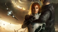 Aircraft woman science fiction redheads concept art futuristic 