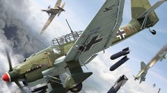 Airplanes bombs Spitfire World War II dogfight Nazi Stuka 