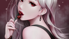 Alejandro Lara red berries Berries looking at viewer white hair