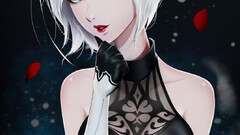 Alejandro Lara red leaves fallen leaves white hair blonde nier