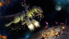 Aliens Dinosaurs minigun outer space battles Dino Riders Axe Cop