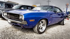 American dodge challenger old cars muscle cars blue cars Burger 