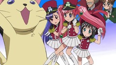 Animals Anime glasses hats red eyes skirts pink hair smiling 