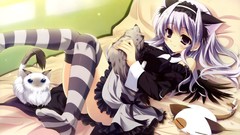 Animals cats dress beds Ribbons blush long hair anime girls 