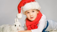 Animals children Bunnies Santa hat Simple Background
