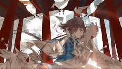 Animals clouds Birds dress outdoors sunlight long hair anime 