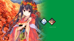 Animals kimono long hair anime girls yellow eyes black hair 