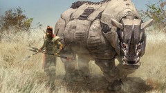 Animals Men Robots safari artwork futuristic rhyno