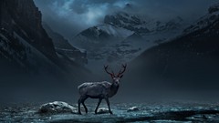 Animals Mountains deer The Watcher minimalistic digital art 