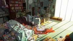 Animals room mess Books chairs interior headphones Plants chess 